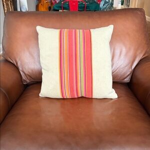 Pottery Barn Cream and Red Striped Accent Pillow